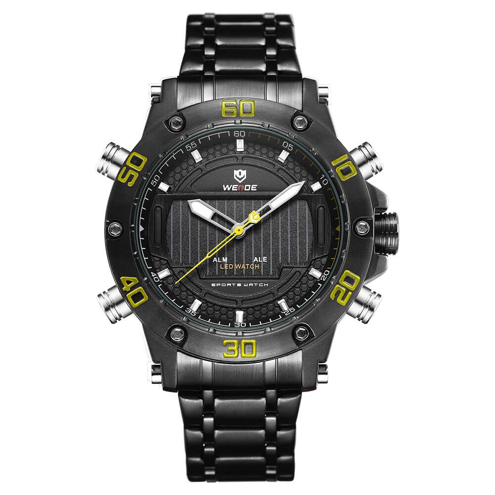 A11262 relogio masculino weide anadigi wh 6910 preto e amarelo 1 c